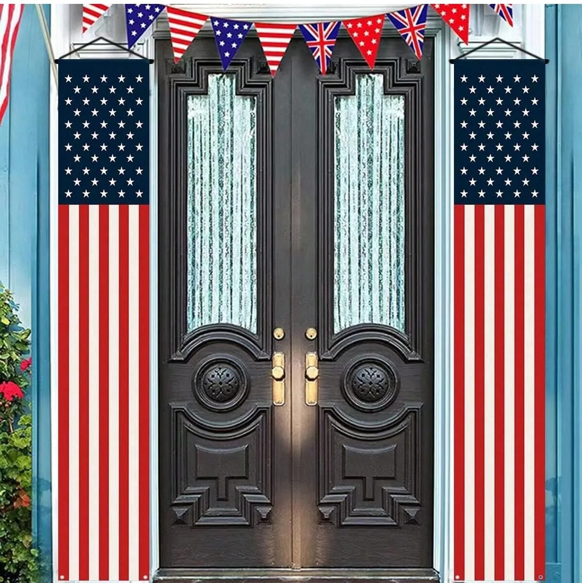 4. Juli Patriotische Türbanner USA-Flagge Veranda-Schilder für Unabhängigkeitstag Partydekoration Haustür-Hängedeko – Detail 1