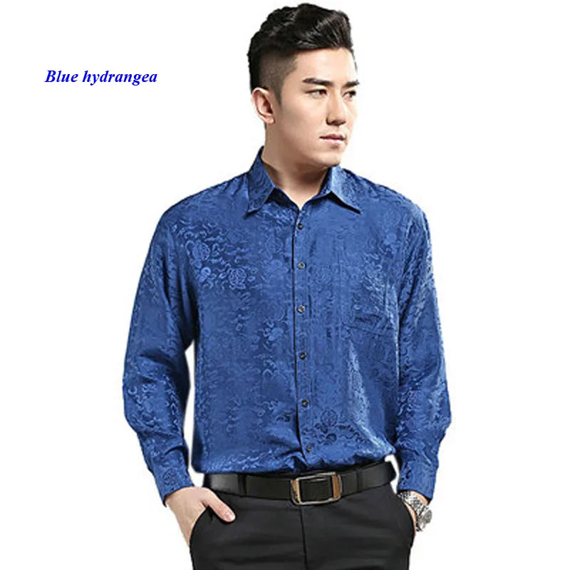 100% silk male long-sleeve shirt,19 momme of pure silk men shirts,100% silk jacquard casual shirt