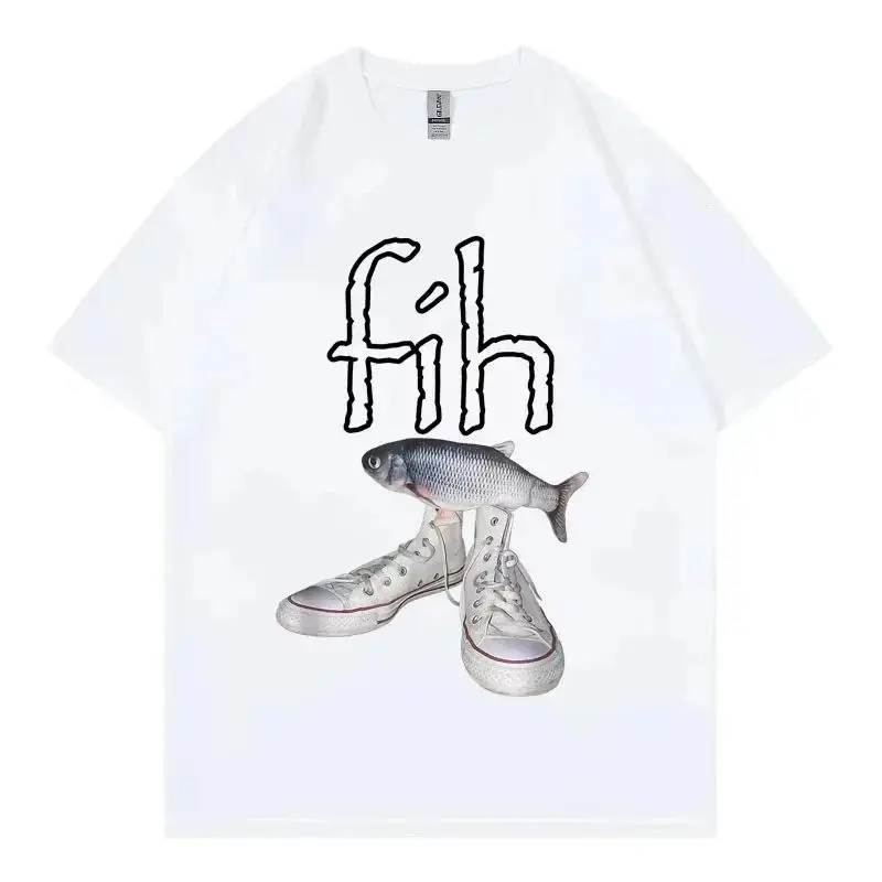 Bestseller Fih Schuhe Grafik T-Shirts Lustige Neue Stil Falsch Geschriebene Fisch-Meme T-Shirts Y2k Lässige Mode Bedruckte Kurzarm Unisex