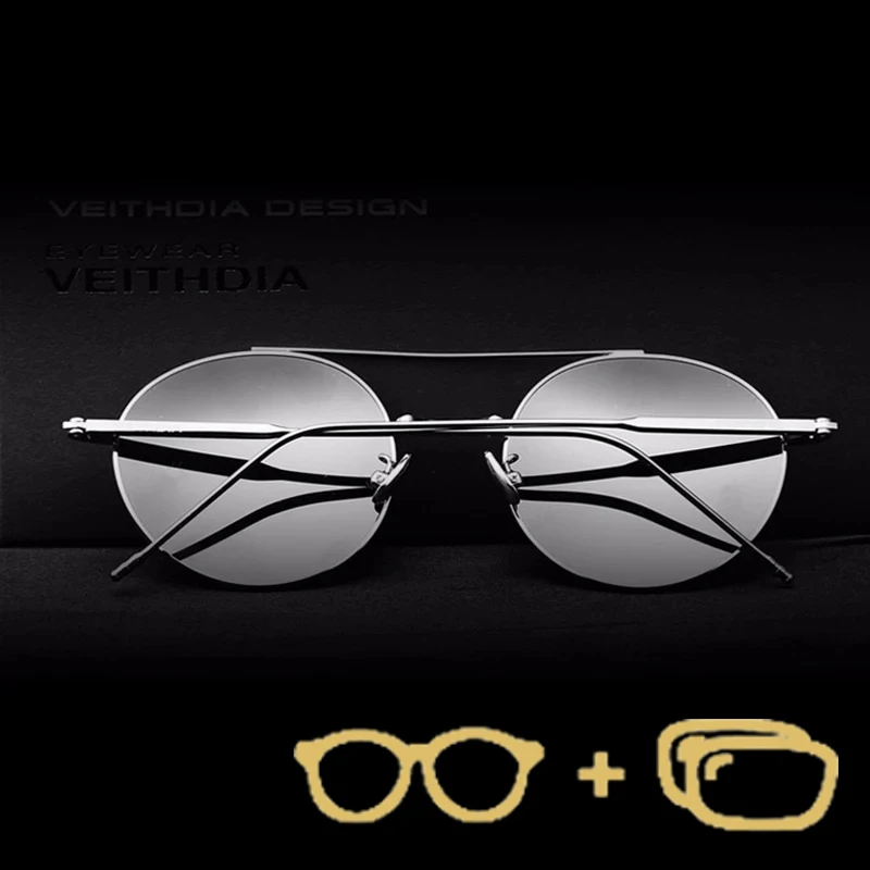VEITHDIA العلامة التجارية الجديدة وصفة طبية مخصصة النظارات الشمسية عدسات عاكسة مستقطبة مستديرة خمر النظارات الشمسية قصر النظر للجنسين النظارات PJ3617