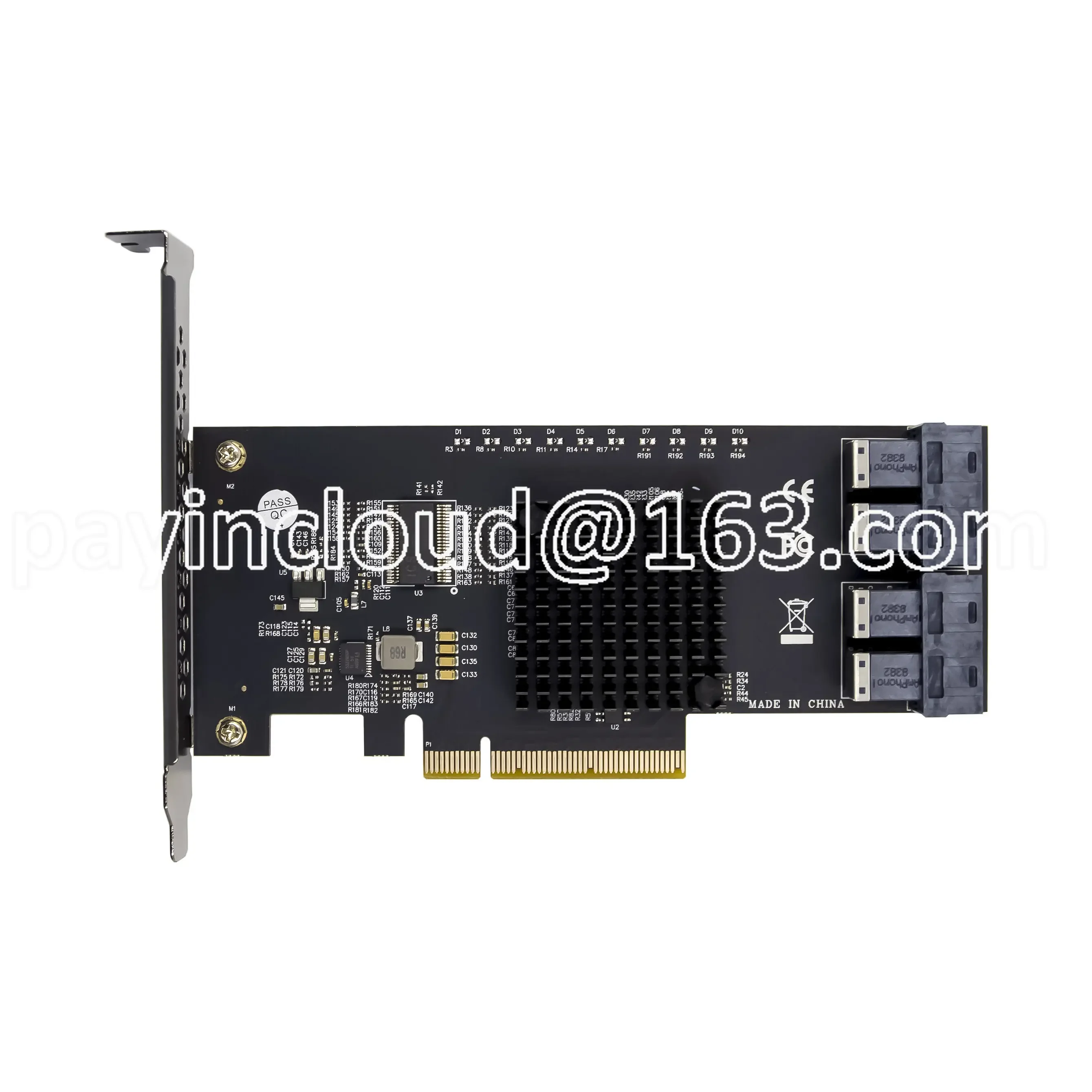 PCIE Gen 3 X8 To 4 Port U.2 Sff-8643 NVME Expansion Adapter Card with PEX8724 Chipset