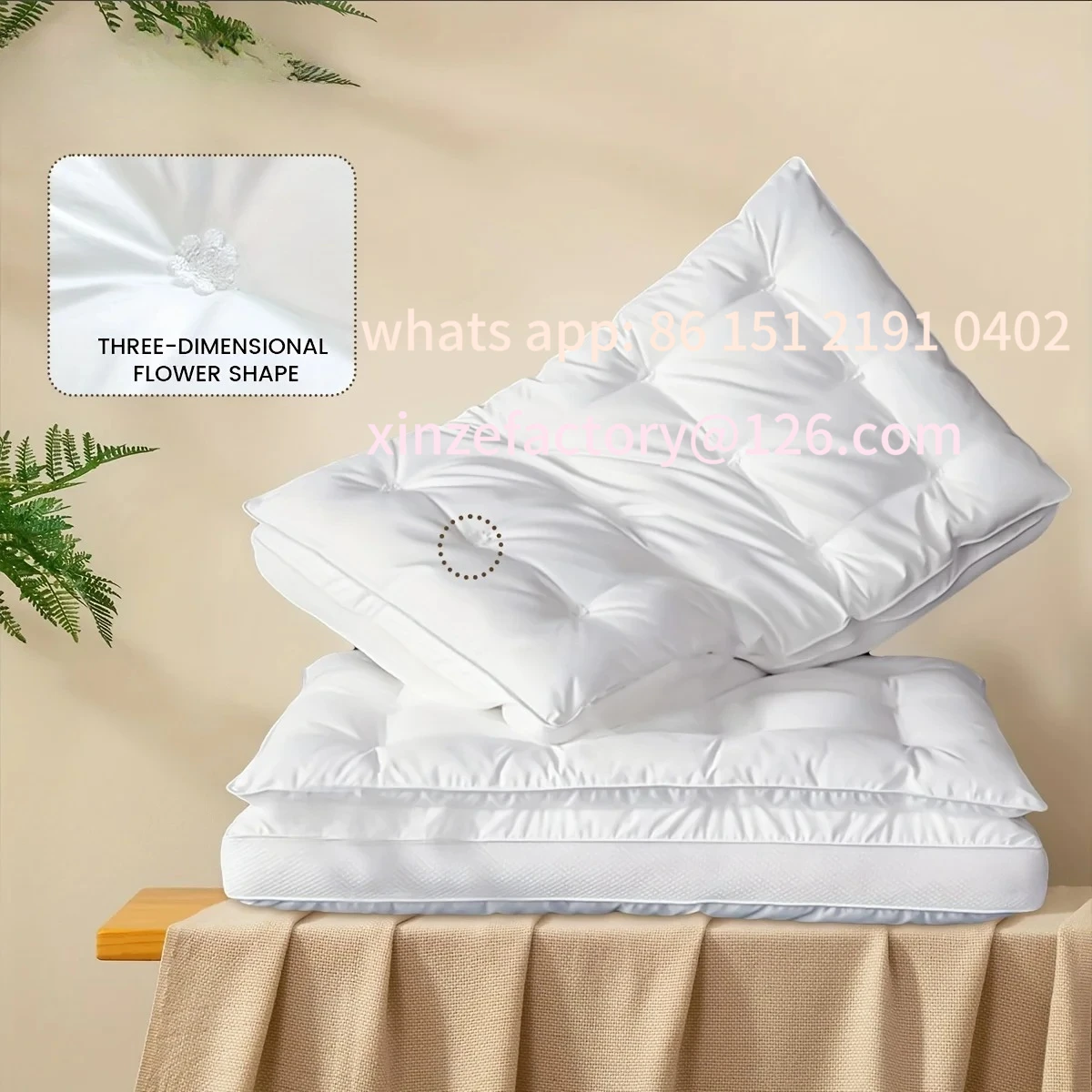 

Customizable 1pc Side Sleepers, Soft And Fluffy White Bed P Double Layer Fiber Pillow, Hotel Adult Neck Pillow For Back Belly