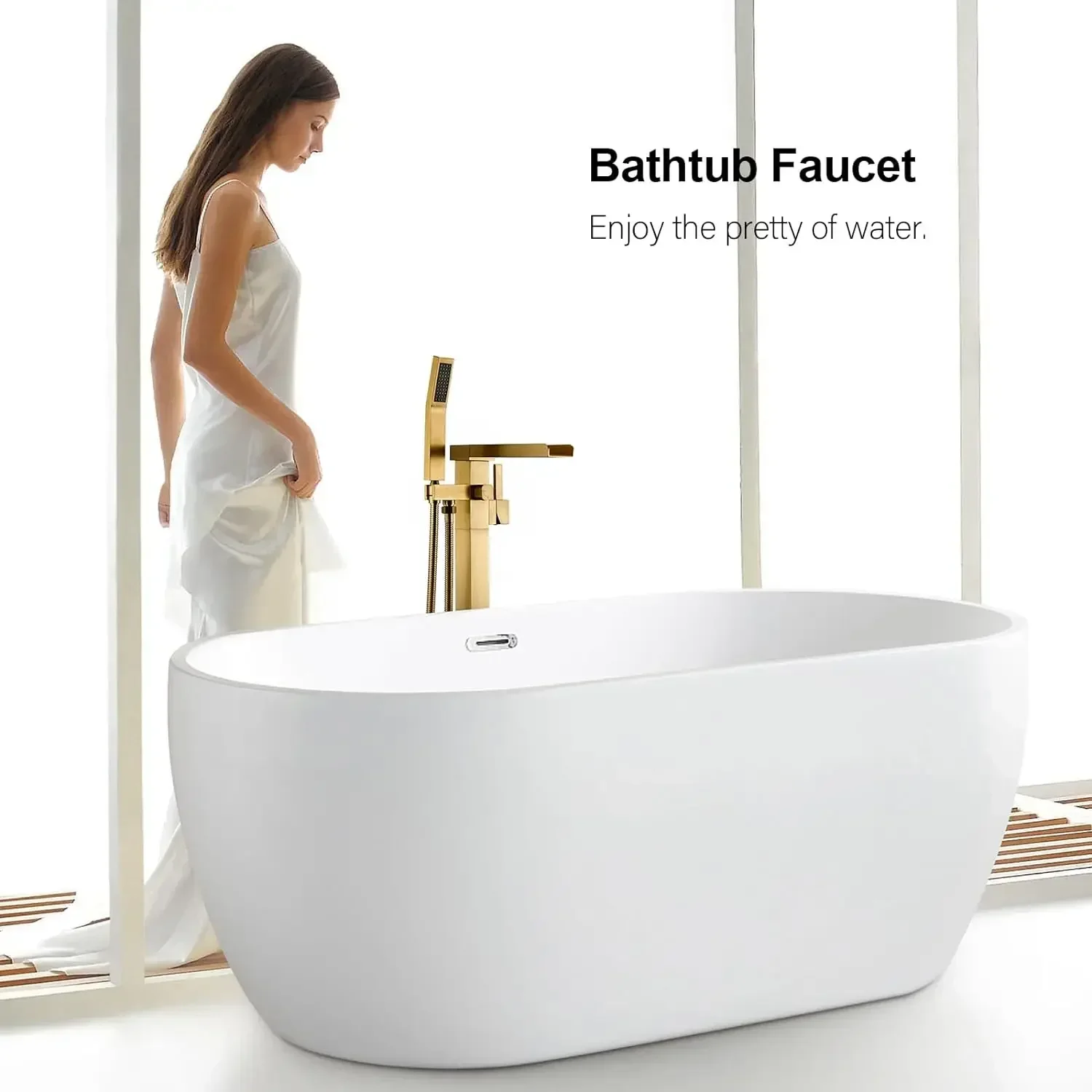 BAGNOLUX Freestanding Bathtub Faucet Tub Filler Floor Mount Bathroom Faucets Brass Single Handle with Hand Shower