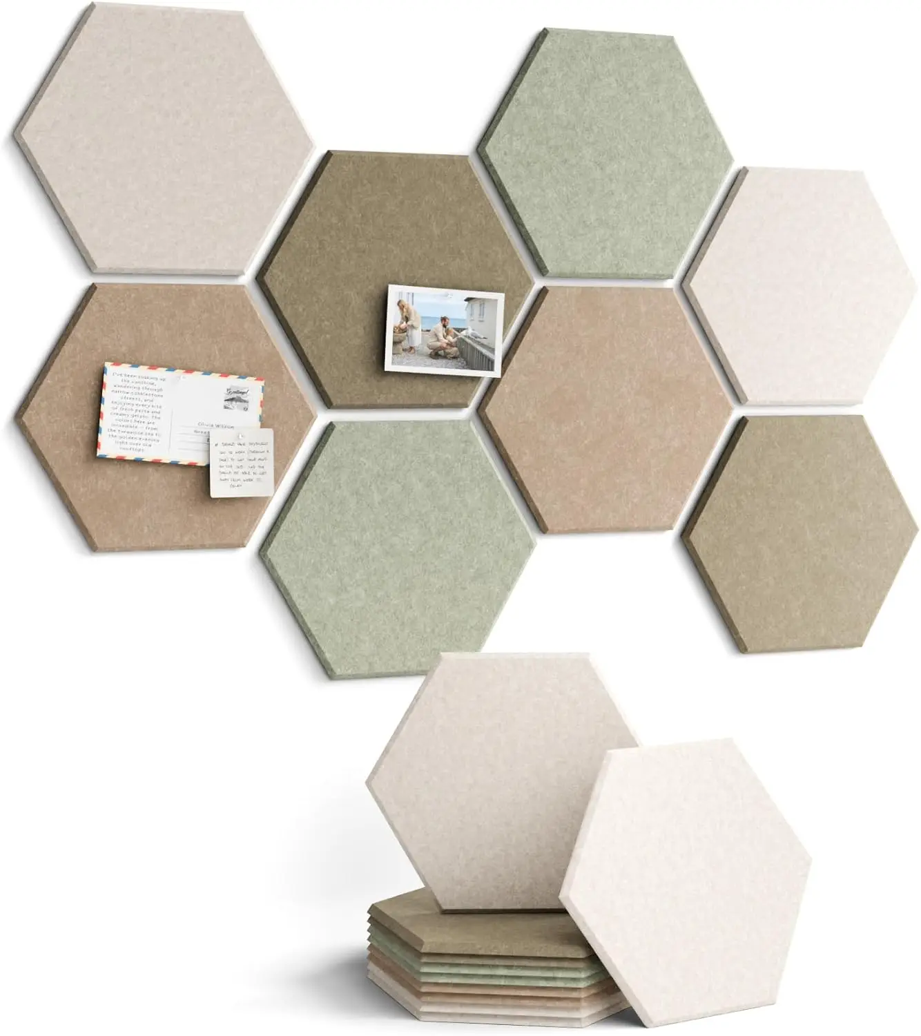 

8-Pack Hexagon Felt Bulletin Board Tiles with 30 Pushpins & 50 Adhesive Tabs for Wall Decor, Office, Classroom