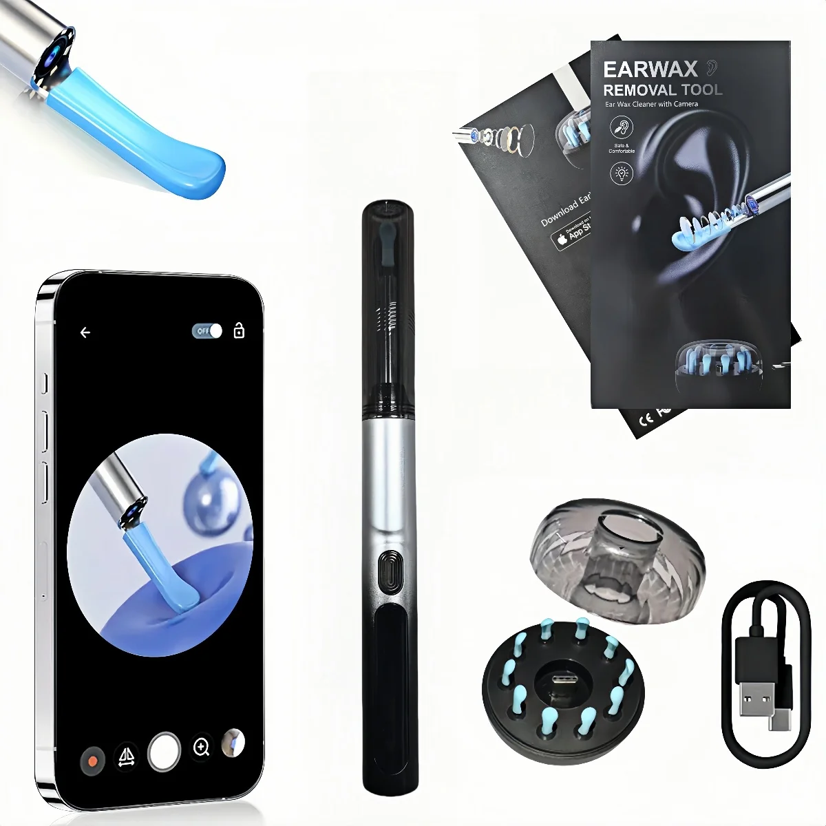 

Ear wax removal tool camera - Ear wax removal kit - Ear cleaner with camera - Storage base (gradient color)
