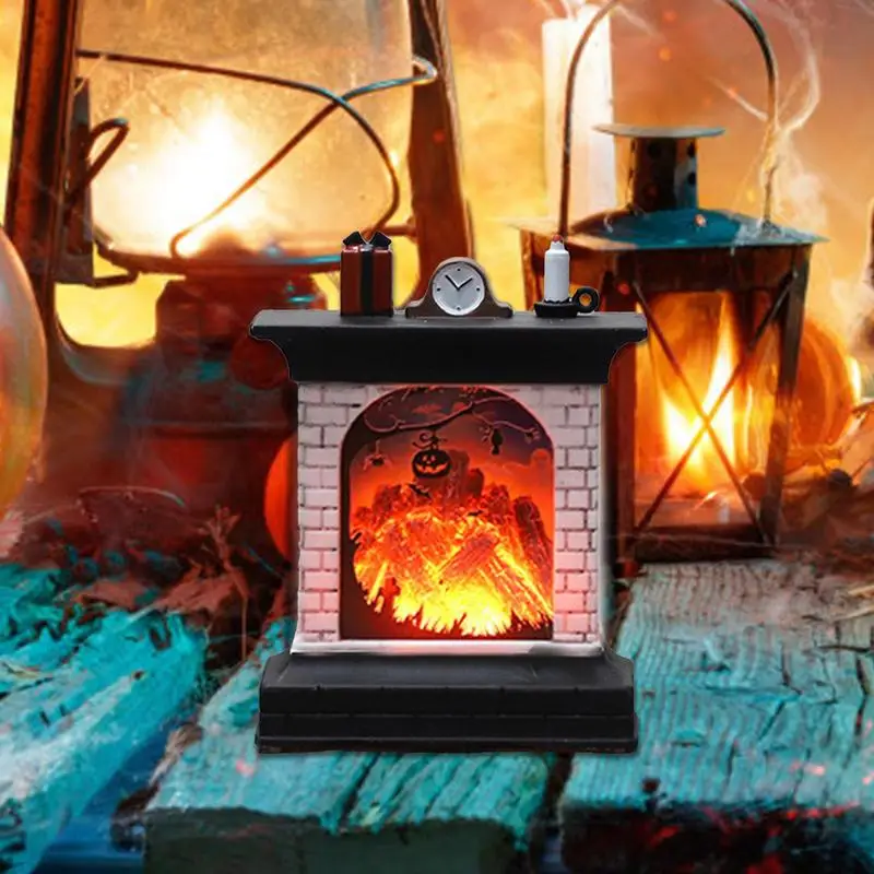 Fireplace Night Light Halloween Pattern LED Night Lamp Table Lamp LED Lanterns Halloween Decorations Decorative Lights For Home