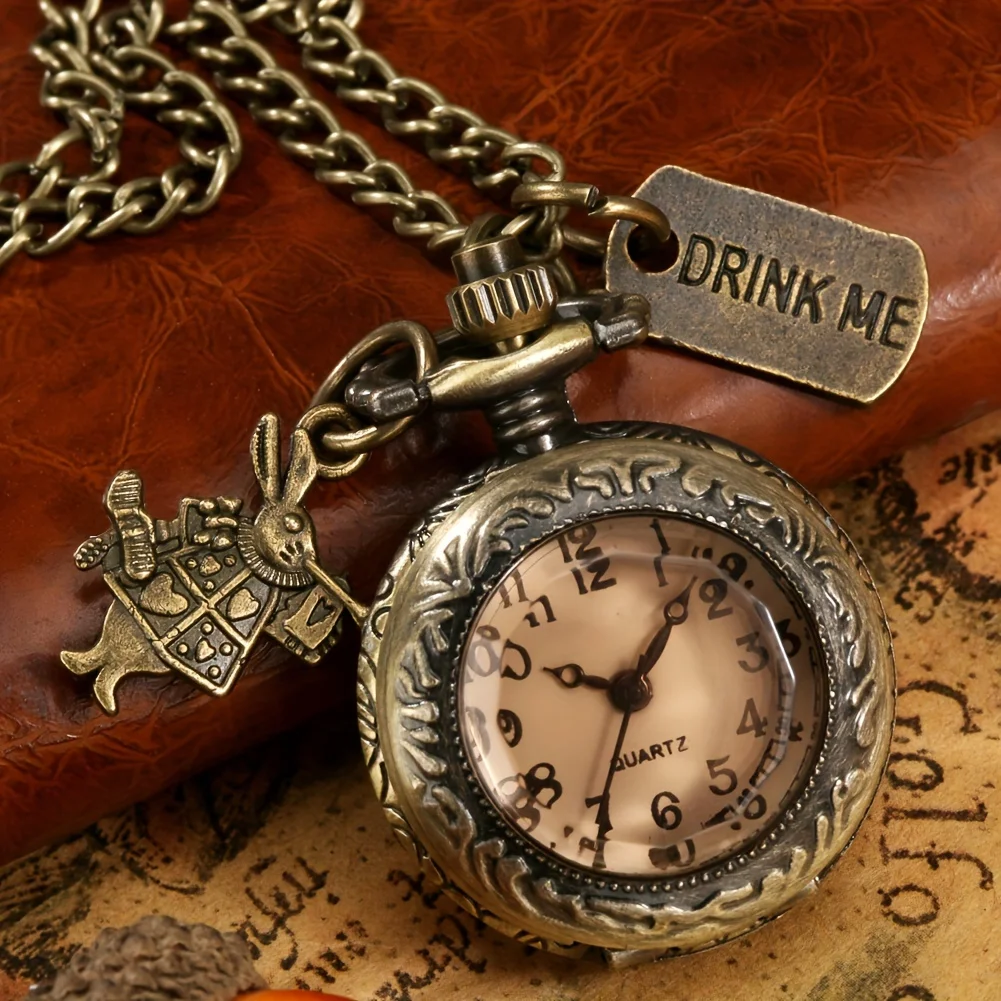 

Cute Rabbit Quartz Pocket Watch Vintage Bronze Analog Necklace Chain Watch Clothing Pendant Gift For Women Men