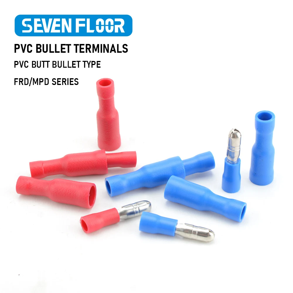 50PCS  MPD FRD Red Blue Yellow PVC Bullet Shaped Female Male Butt Insulating Terminal Electrical Audio Wire Crimp Connector