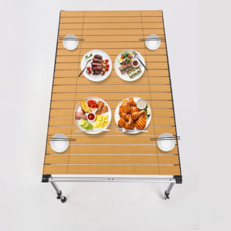 Large size aluminum alloy camping Chicken rolls with telescopic feet folding multi-functional outdoor table and chair set