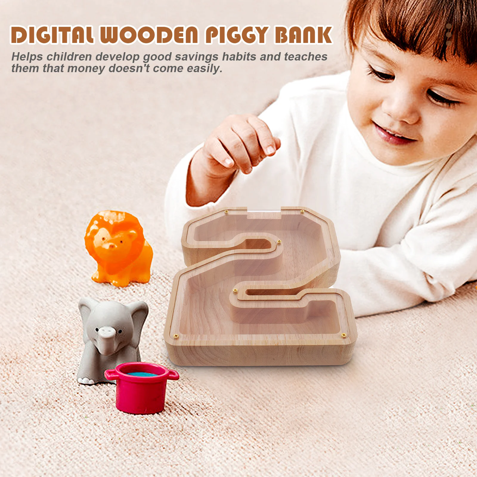 

Creative Wooden Coin Bank Adorable Piggy Bank for Girls Boys Unbreakable Money Jar Table Decor Gift for Children