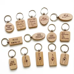 5pcs Personalised Logo Square Round Wooden Key Chain DIY Names Customised Engraved Keyring Wood Keychains Wedding Pendant Gift