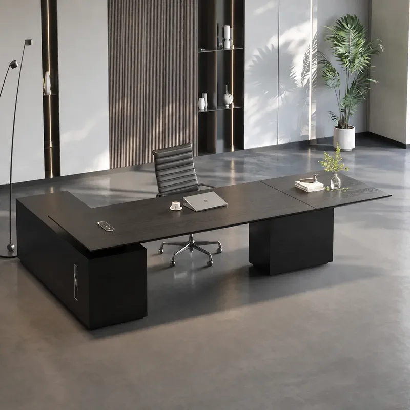 Solid Wood Electric Height Adjustable Desk Modern Simple Black Office Table Executive Workstation for Home and Business Use