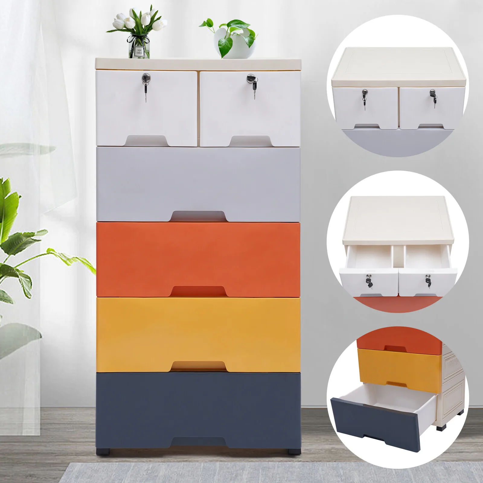 

Stackable Storage Cabinet-6 Drawers, Multiple Colors Lockable, 66Lbs Load For Bedroom/Living Room, Saves Space & Organizes Items