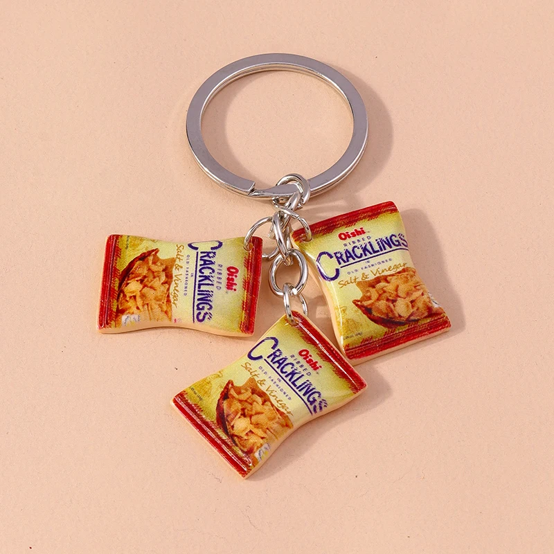 Cute Resin Simulation Food Snacks Potato Chips Keychain Cookies Chocolate Key Ring for Women Handbag Pendant DIY Jewelry Gifts