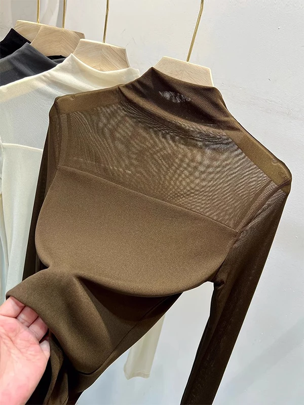 Bla f High Collar Long Sve Base irt Damen Faion Slim Me Top Inner Wear T-Shirt Korean Sle Commute Sle