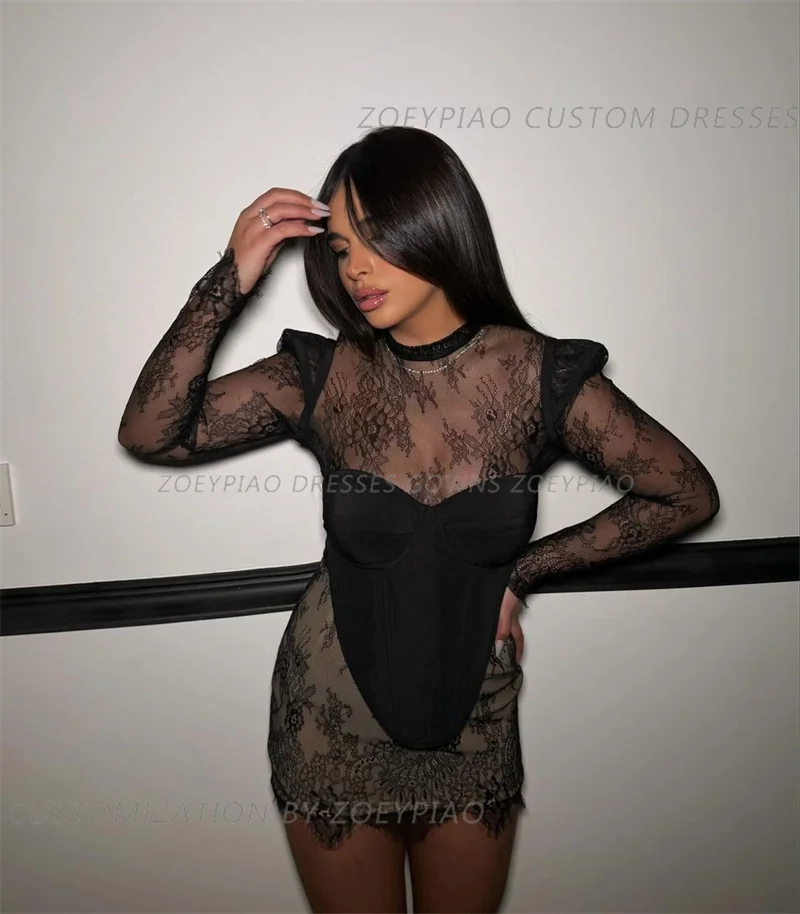 2024 New Sexy Black Lace Summer Prom Dress Dinner collo alto Mini lunghezza Cocktail Slimming Formal Club abito da sera israeliano