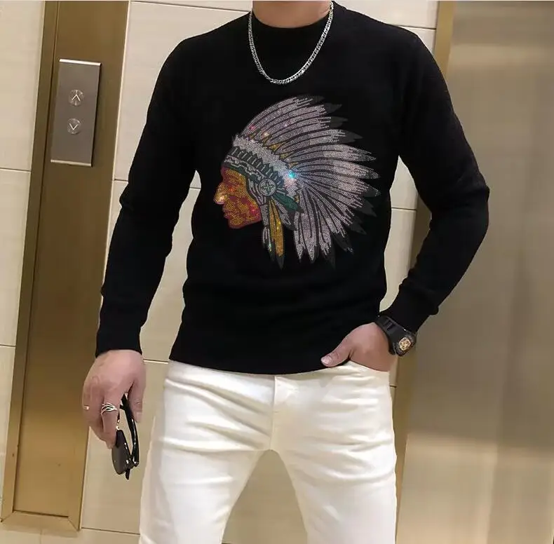 

Men pullover sweaters winter Hip Hop top Fashion Streetwear Men Rhinestone men