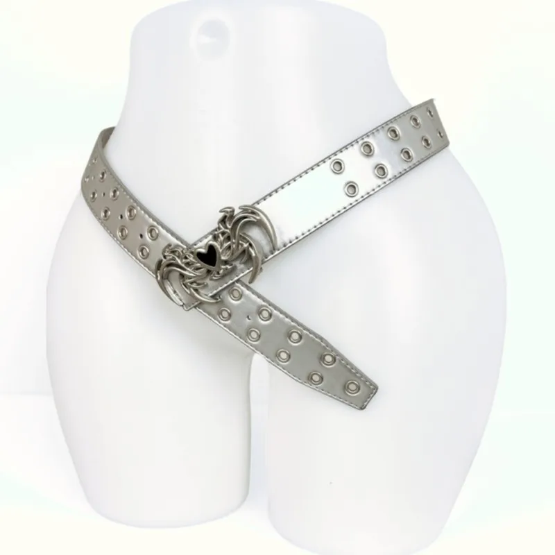 Cross-Border Wholesale Fashion Versatile Double-Row Pin Buckle Hollow Eyelet Decoration Extra-Long Belt For Jeans, One-Piece