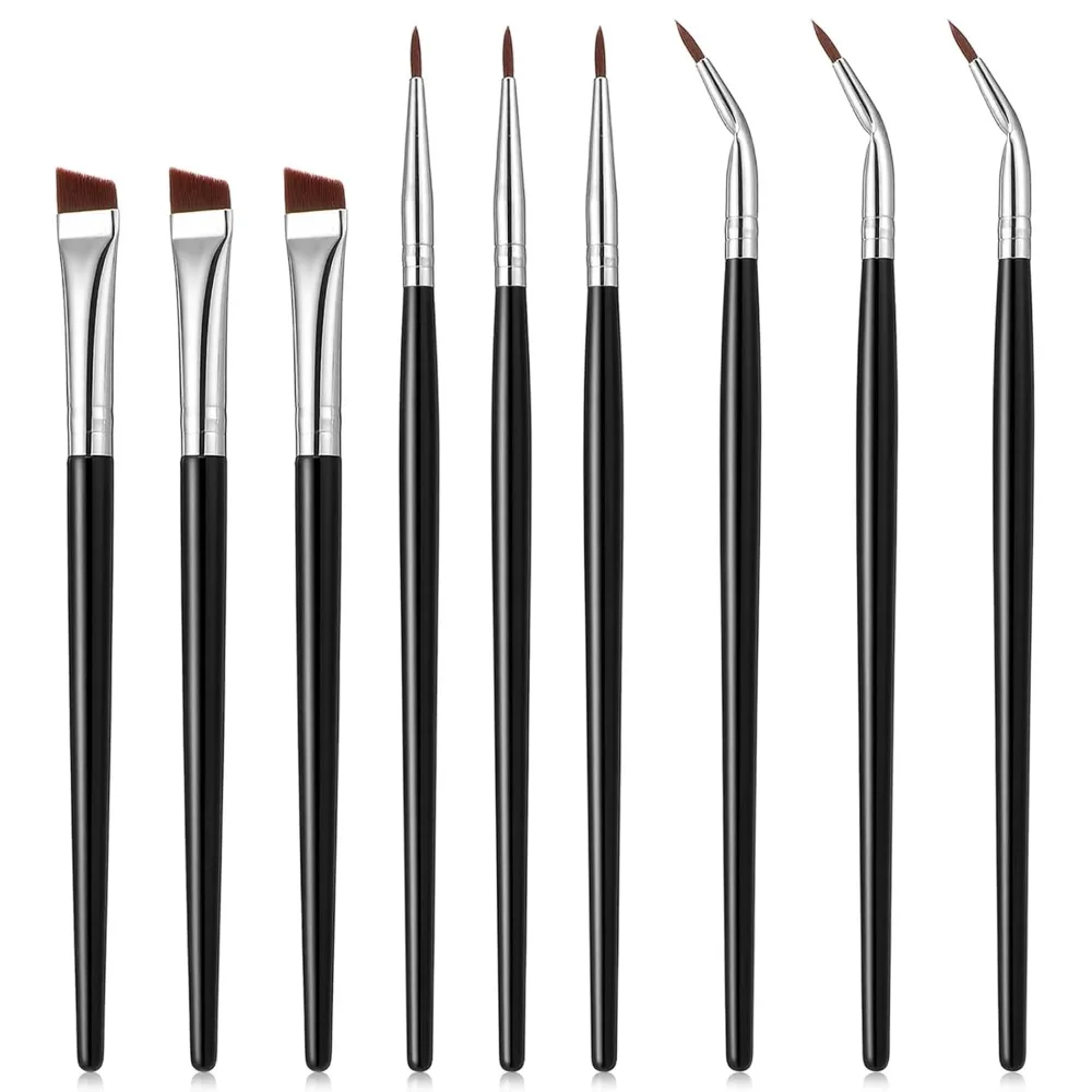 9-Piece Angled Eyeliner Brush Set: Fine to Ultra Thin Slanted for Beauty Makeup