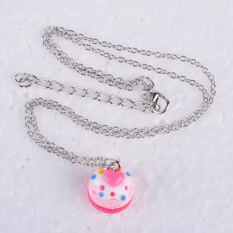 Fashion Kawaii Food Snack Dessert Heart Cake Pendant Necklace For Women Girl Link Chain Necklace Jewelry Jewellery Boutique