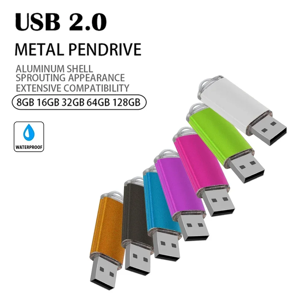 Clé USB en métal avec logo gratuit, clé USB 100, 128 Go, 64 Go, 32 Go, 8 Go, 4 Go, 128 Mo, 512 Mo, 2.0 pièces, lot