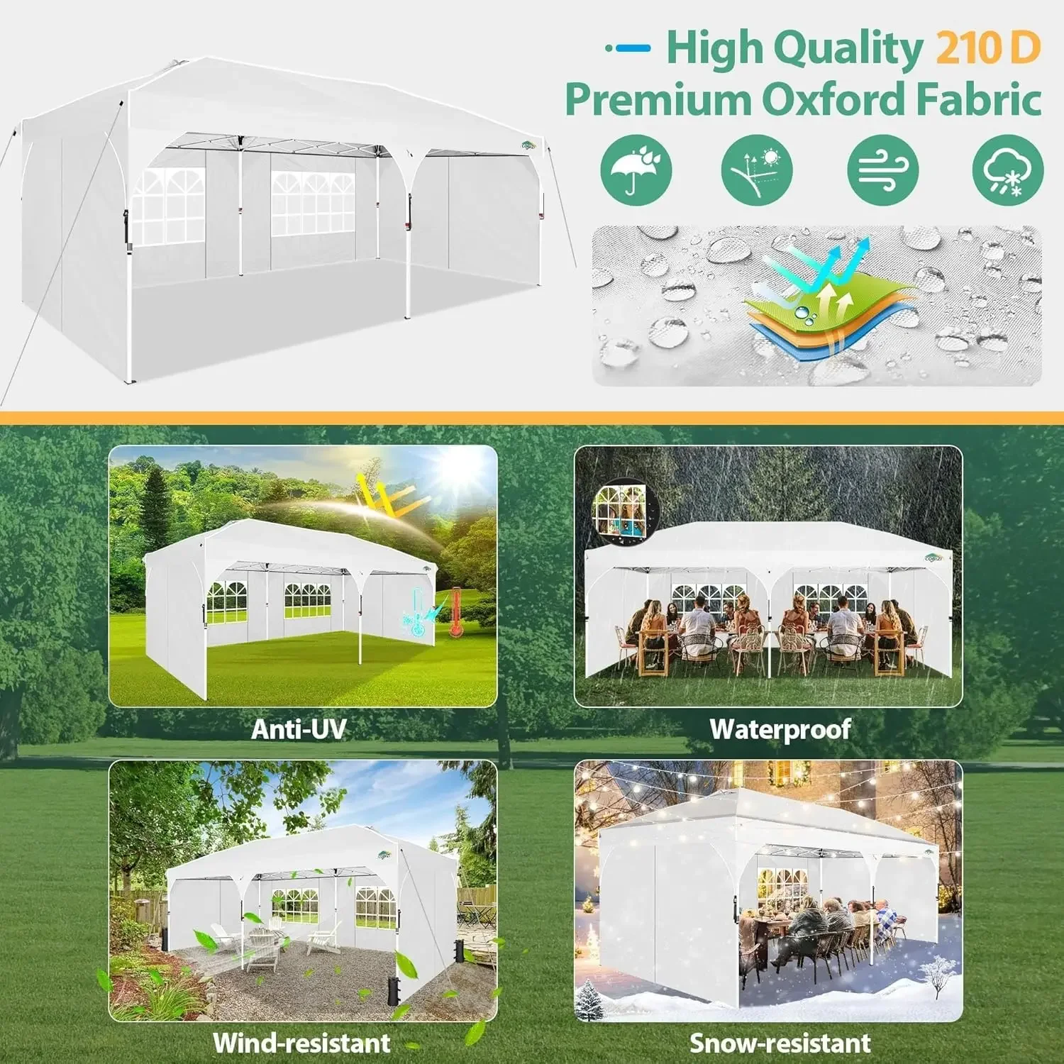 مظلة منبثقة مقاس 10 × 20: خيمة مظلة مع تقنية قفل مركزي حاصلة على براءة اختراع | إعداد سريع، جدران عاكسة للأشعة فوق البنفسجية وقابلة للفصل (أبيض) #4