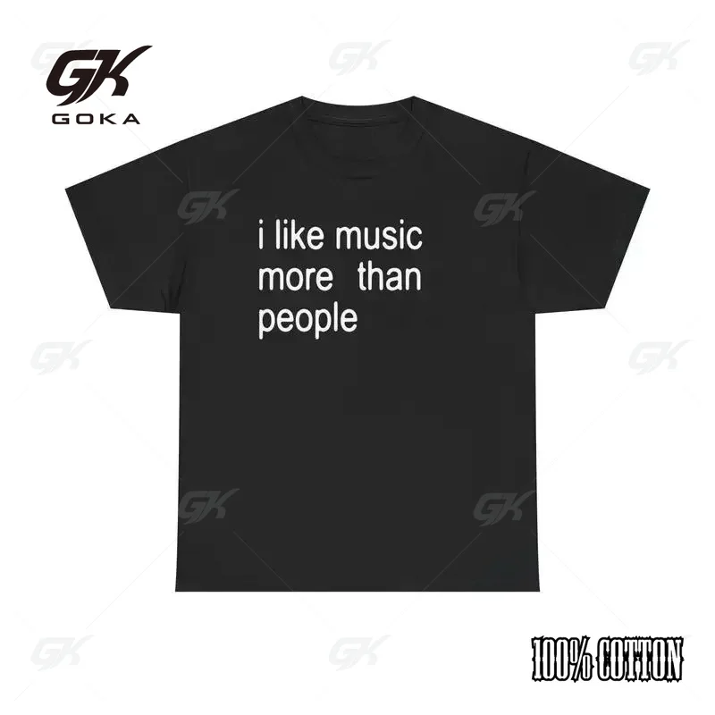2026 Funny Music T-Shirt I Like Music More Than People Men's Graphic Tee Unisex Introvert Gift High-quality  Tops Comfortable