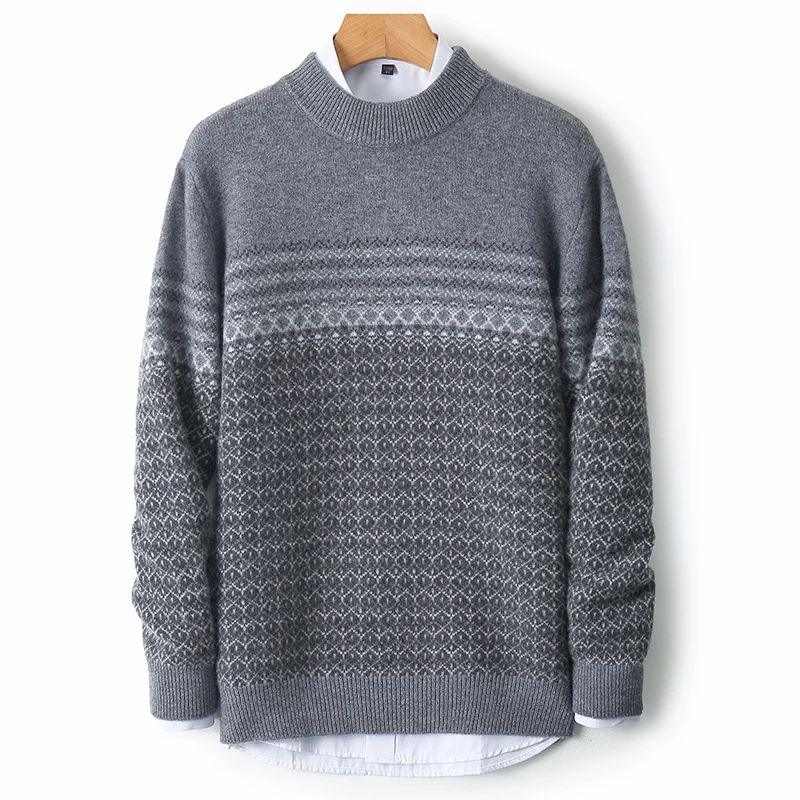 Autumn and winter new men's 100% wool knitted sweater classic pattern shirt jacket solid color thick men's loose warm pullover