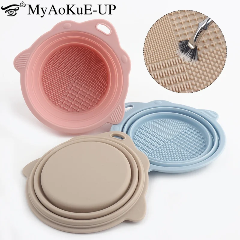 Detergente per pennelli per trucco in silicone Ciotola per pulizia pieghevole per soffio di cipria Pennelli per ombretto Lavaggio Tappetino morbido Strumenti di bellezza Scatola per scrubber