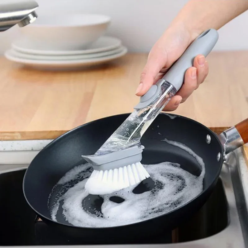 Lange Steel Pan Borstelschaal Wasborstel Zeepdispenser Gootsteen Automatische Spons Vaatwasser Borstel