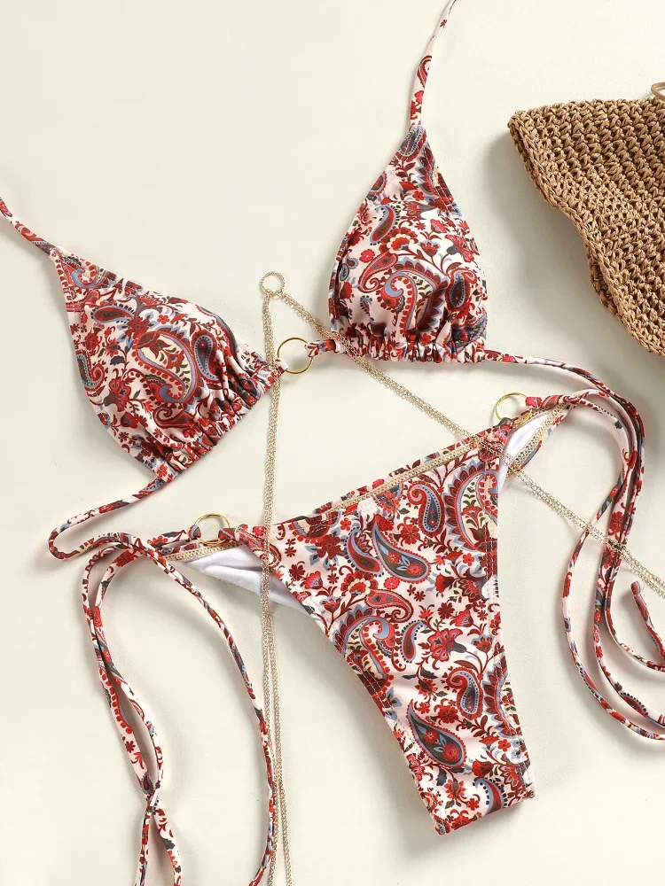 

Miyouj 2024, купальные костюмы, треугольные бикини, купальник с принтом, женский купальник с низкой талией, бандажный комплект бикини, новые костюмы из двух предметов