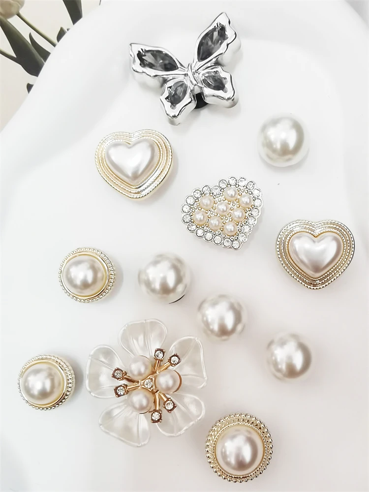 12PCS Shoe Charms Buckles DIY Halloween Clogs Accessories Imitation Pearls Decorations Fit Women Sandals Beach Bag Birthday Gift