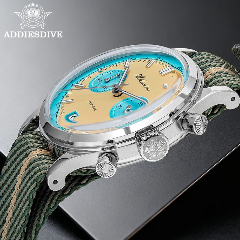 ADDIESDIVE NEW Watches For Men Multifunction Chronograph AR Coating Bubble Mirror Glass Waterproof Diving Quartz Watches AD2542