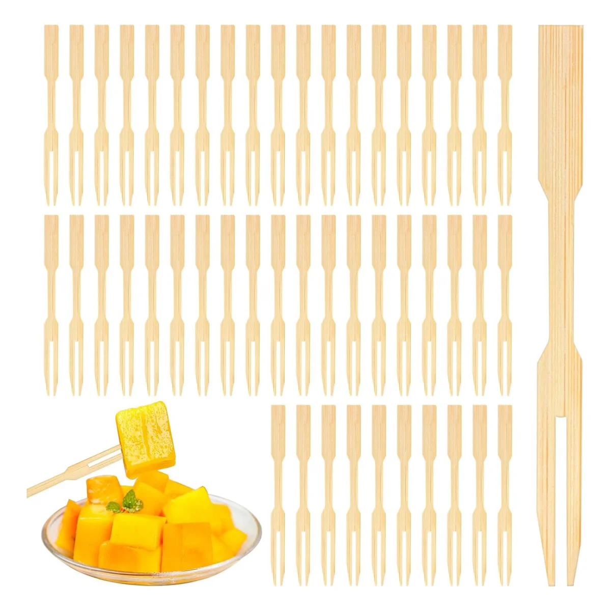 500Pcs Bamboo Forks 3.5 Inch, Cocktail Forks Appetizer Forks, Small Forks for Appetizer, Disposable/Tiny/Food Picks