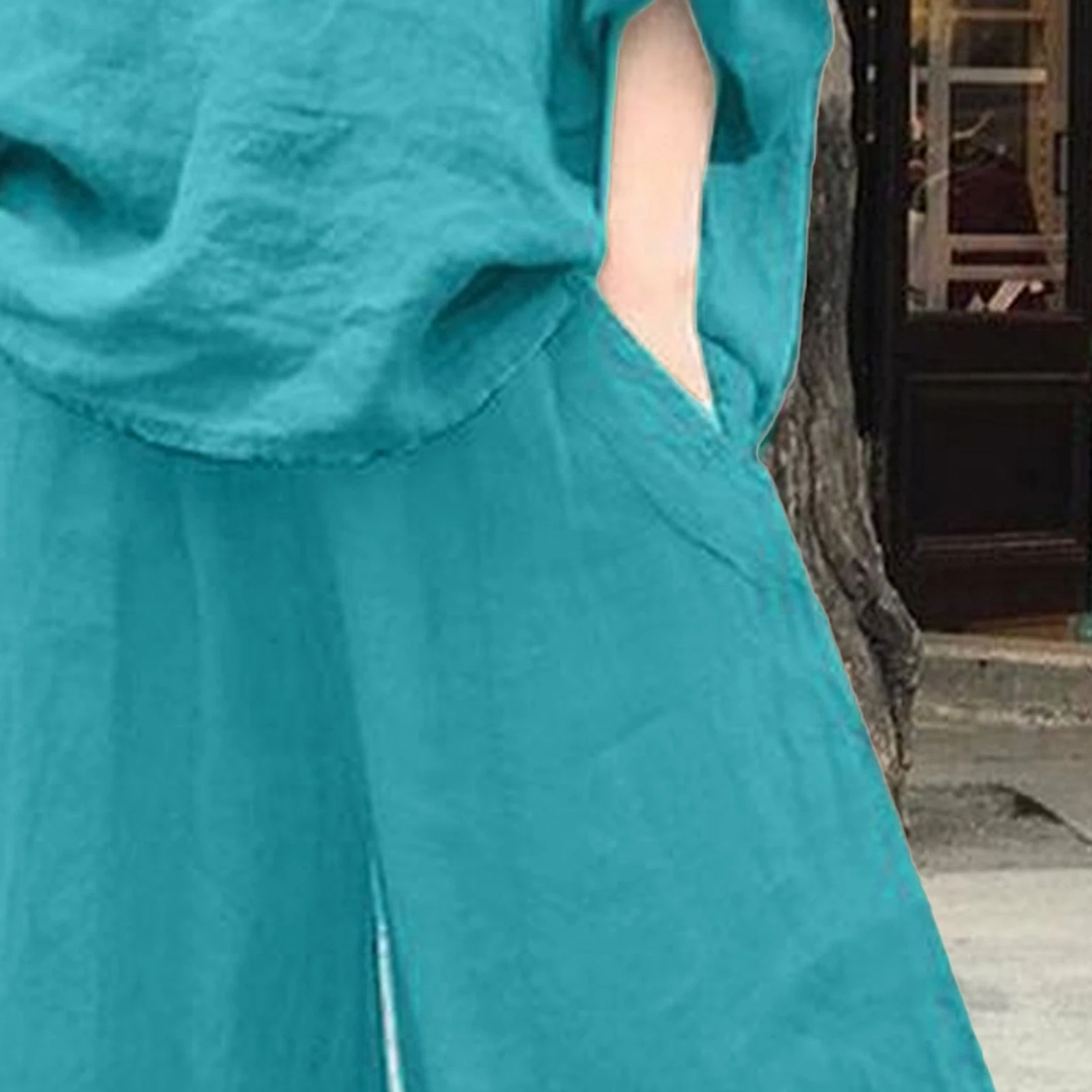Conjunto de pantalones de lino y algodón para mujer, traje elegante, camisa de manga larga, pantalones de pierna ancha, informal, primavera, verano