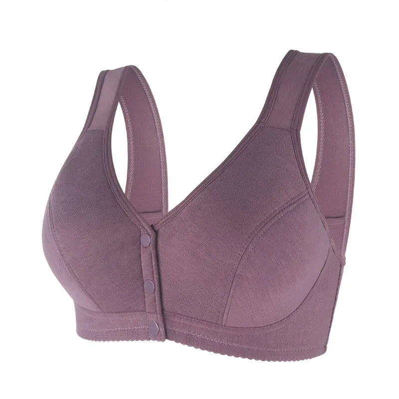 Ladies Front Button Plus Size Solid Color Underwear Fashionable Ultra-thin Soft and Comfortable Vest Style Fixed Cup Underwear view 4
