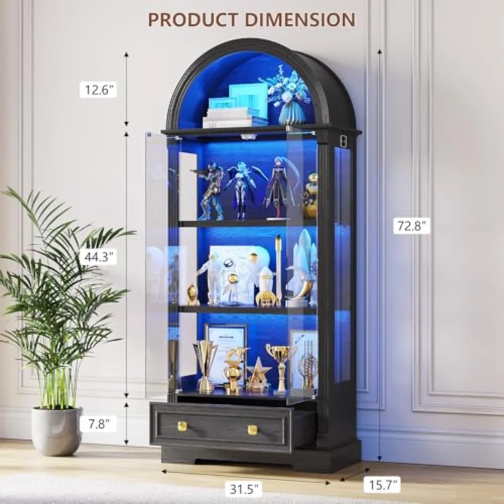 Black Curio Cabinet with Glass Doors, 72