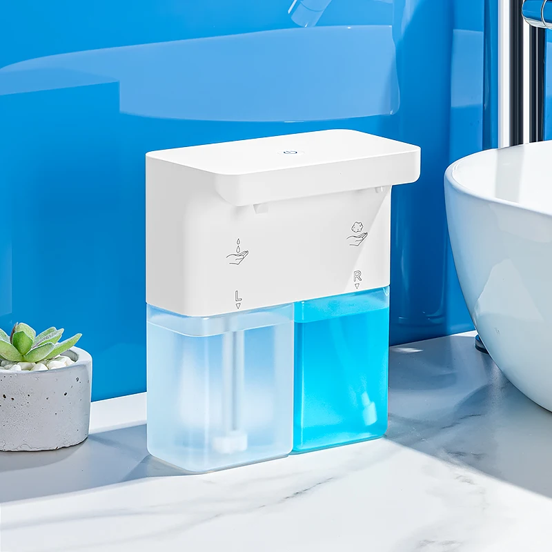 Automatic Transparent Foam Soap Dispenser Wall Mounted Double Head Bathroom Liquid Sanitizer Shampoo Shower Gel Container