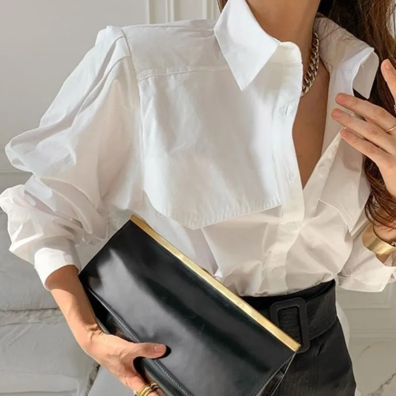 Blouse Women Spring White Basic Versatile Lapel Single Breasted Loose Solid Color Shirts Blusas Mujer Korean Tops Lady New