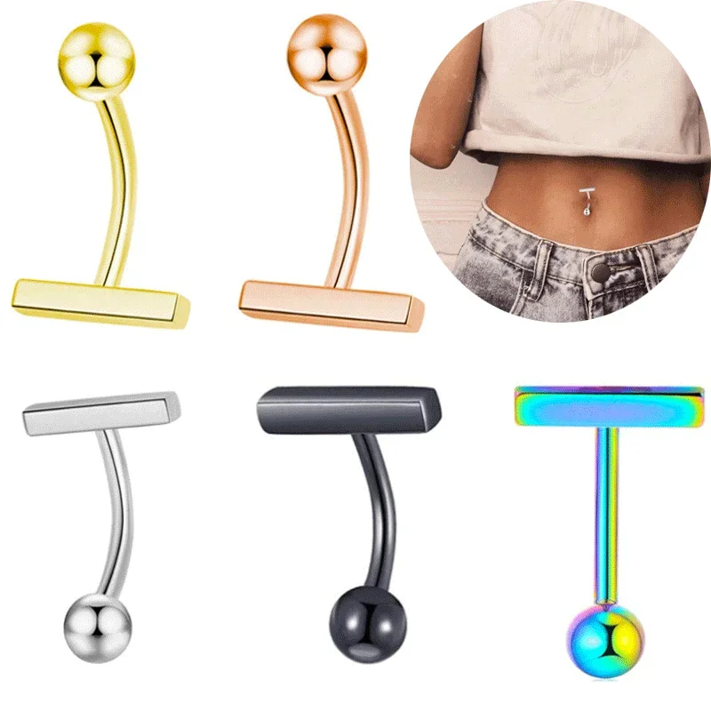 Sexy Dangling Navel Belly Button Ring Stainless Steel Double T Shape Belly Piercing Ombligo Belly Piercing Body Jewelry Gifts