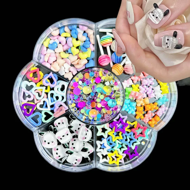 1 Doos Hars Willekeurig Gemengd Gummy Beer Nagel Bedels 3d Kleurrijke Hart Ster Nail Art Decoratie Accessoires Diy Manicure Benodigdheden