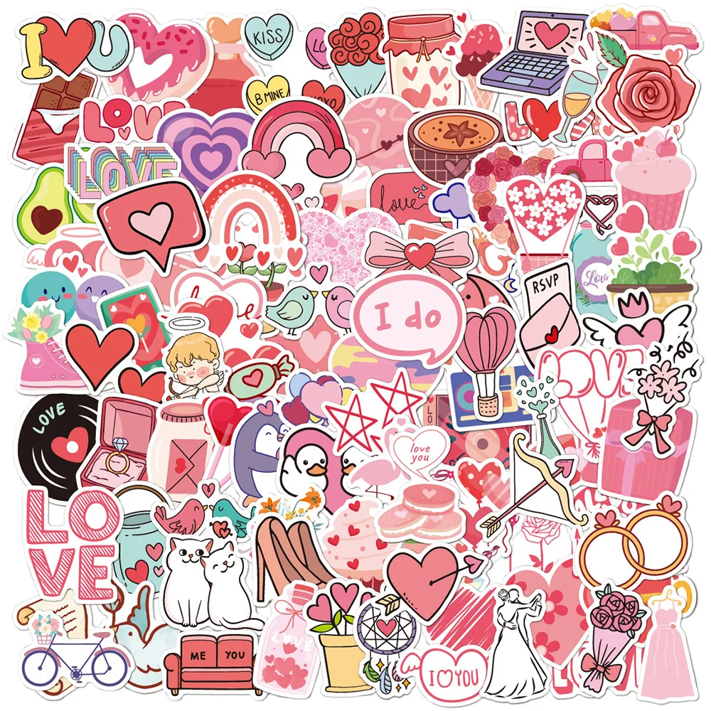 10/30/50/100pcs Valentine's Day Cute Stickers DIY Gift Graffiti Phone Tablet Laptop Waterproof Cartoon Sticker I Love You Decals