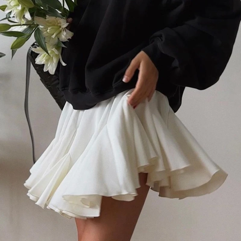 White Skirt Shorts Women Summer High Waist anti-exposure A-line skirt Irregular Korean Style Cute Y2k Ruffle Skirt Coquette Girl