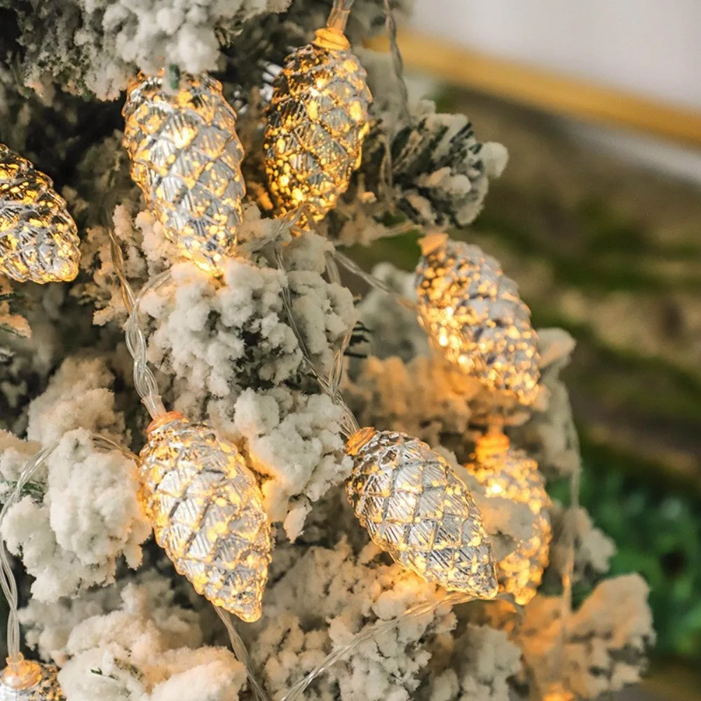 

1.5/3/6M Fake Pine Cone LED String Lights 10/20/40LED Gold Silver Artificial Pine Cone Fairy Light Xmas Tree Hanging Ornaments