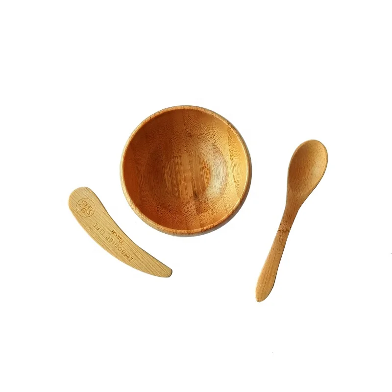 5Pcs Natural DIY Cute Mini Beauty Products Face Mask Mixing Bowl Wooden Bamboo Cosmetics Bowls with Bamboo Spatula and Spoon Set