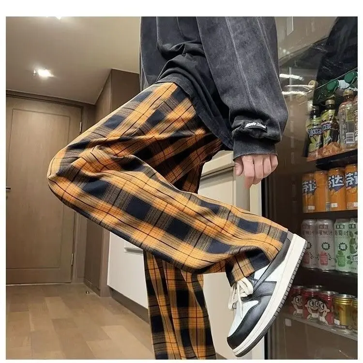 Plaid Casual Pants Autumn and Winter New Men's Trendy American Retro Straight Pants Lazy Style Slim and Versatile Loose Trousers