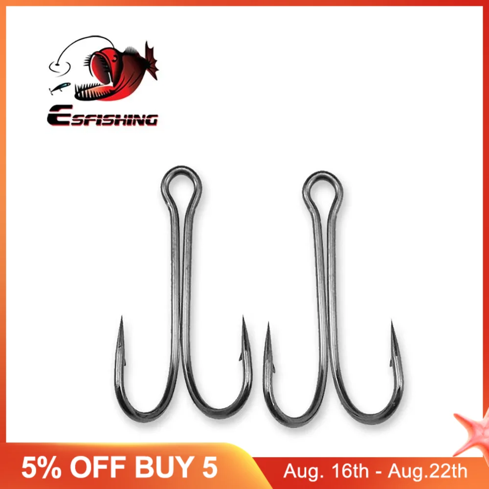 

ESFISHING 10pcs Long Shank Double Hook Barbed High Carbon Steel Plating for Jig Bass Fishing Tackle For Soft Lures