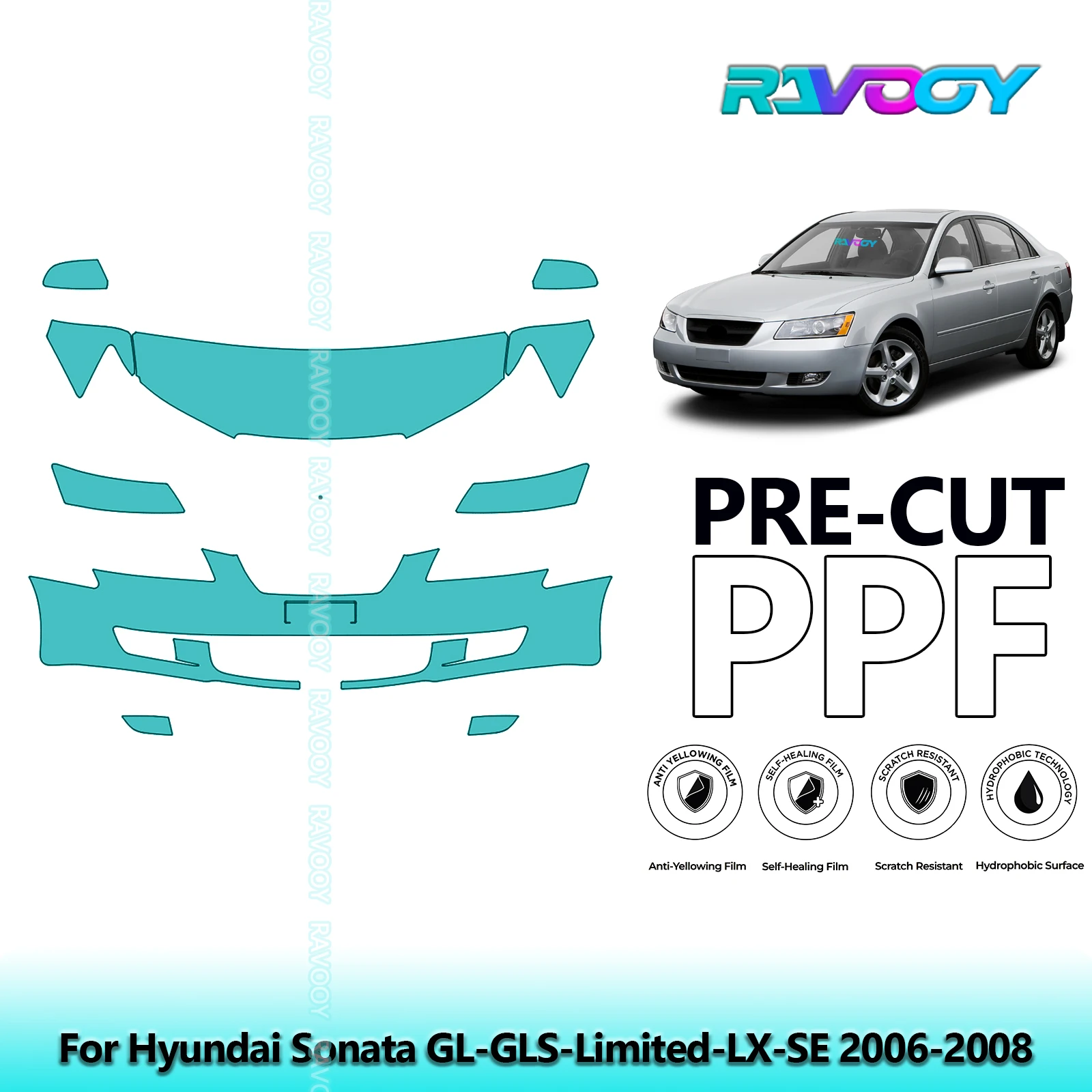

8.5Mil Precut Paint Protection Film PPF Clear Bra Front Kit For Hyundai Sonata GL-GLS-Limited-LX-SE 2006-2008