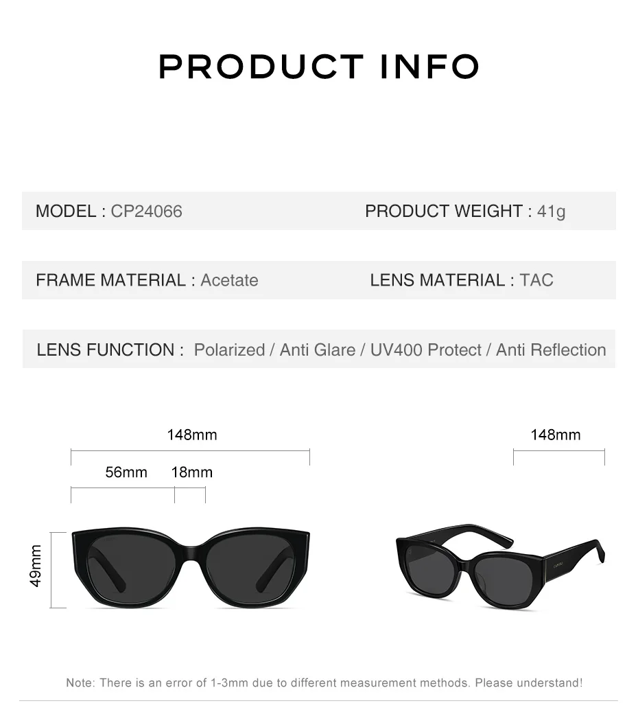 CAPONI Marke Frauen Schwarz Shades Polarisierte Neue Design Acetat Sonnenbrille Mode Trendy Stil Sonnenbrille UV400 Schutz CP24066 – Detail 12