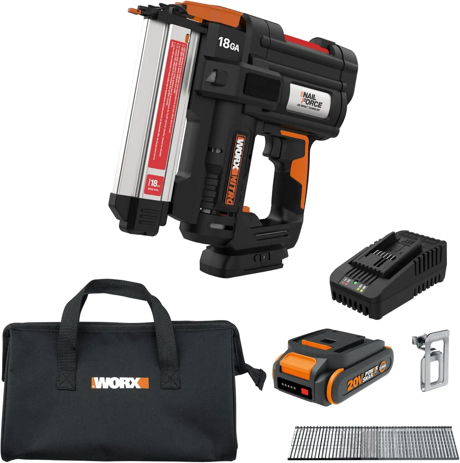 WORX NitroCordless Brad Nailer, Cordless Nail Gun, Nail Gun Battery Powered, Up to 2 Inch, Tool-Free Jam Release, Trimming & Mol